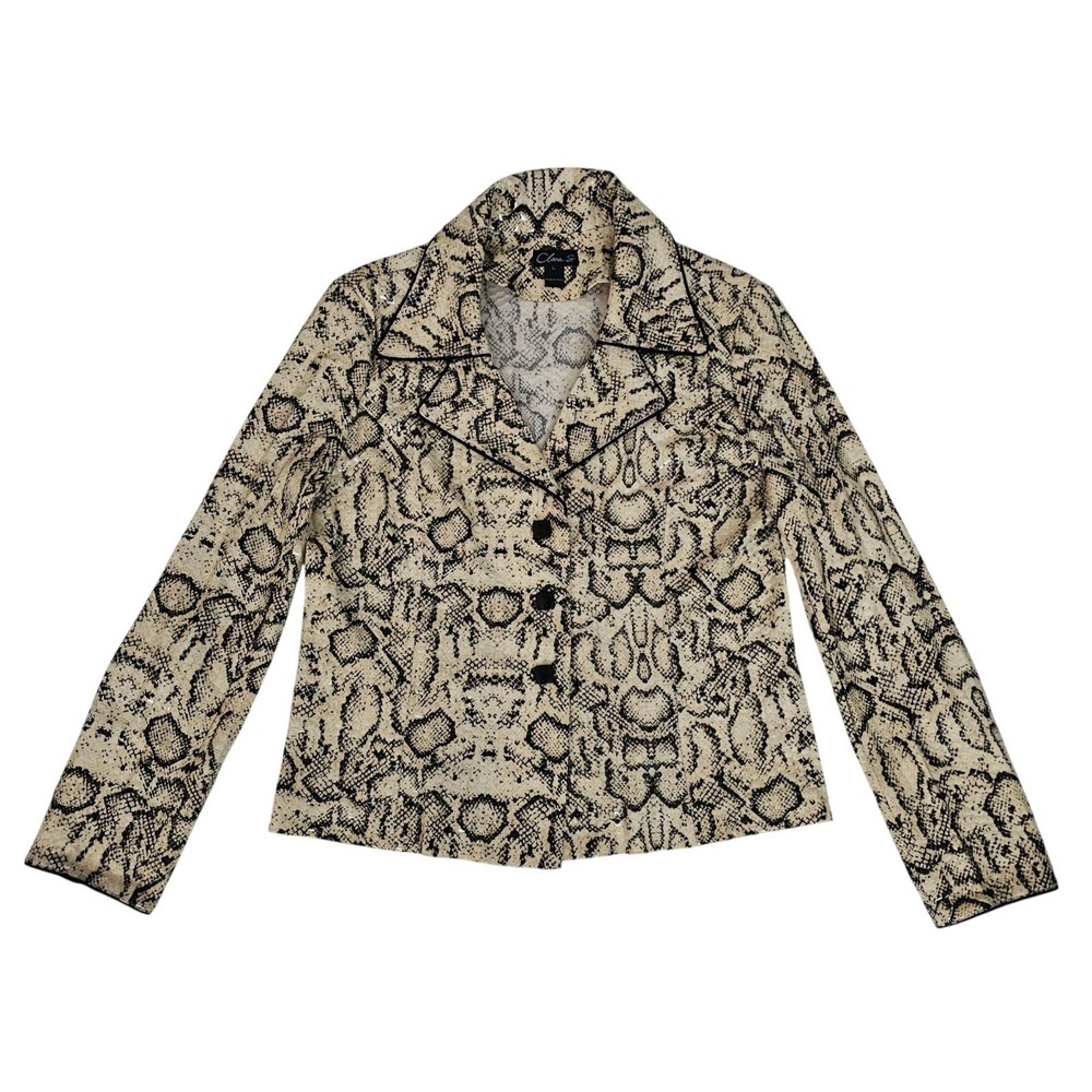 Clara S. Allover Snake Print Button-Up Allover Sequin Jacket Women's Size Large - Picture 2 of 13